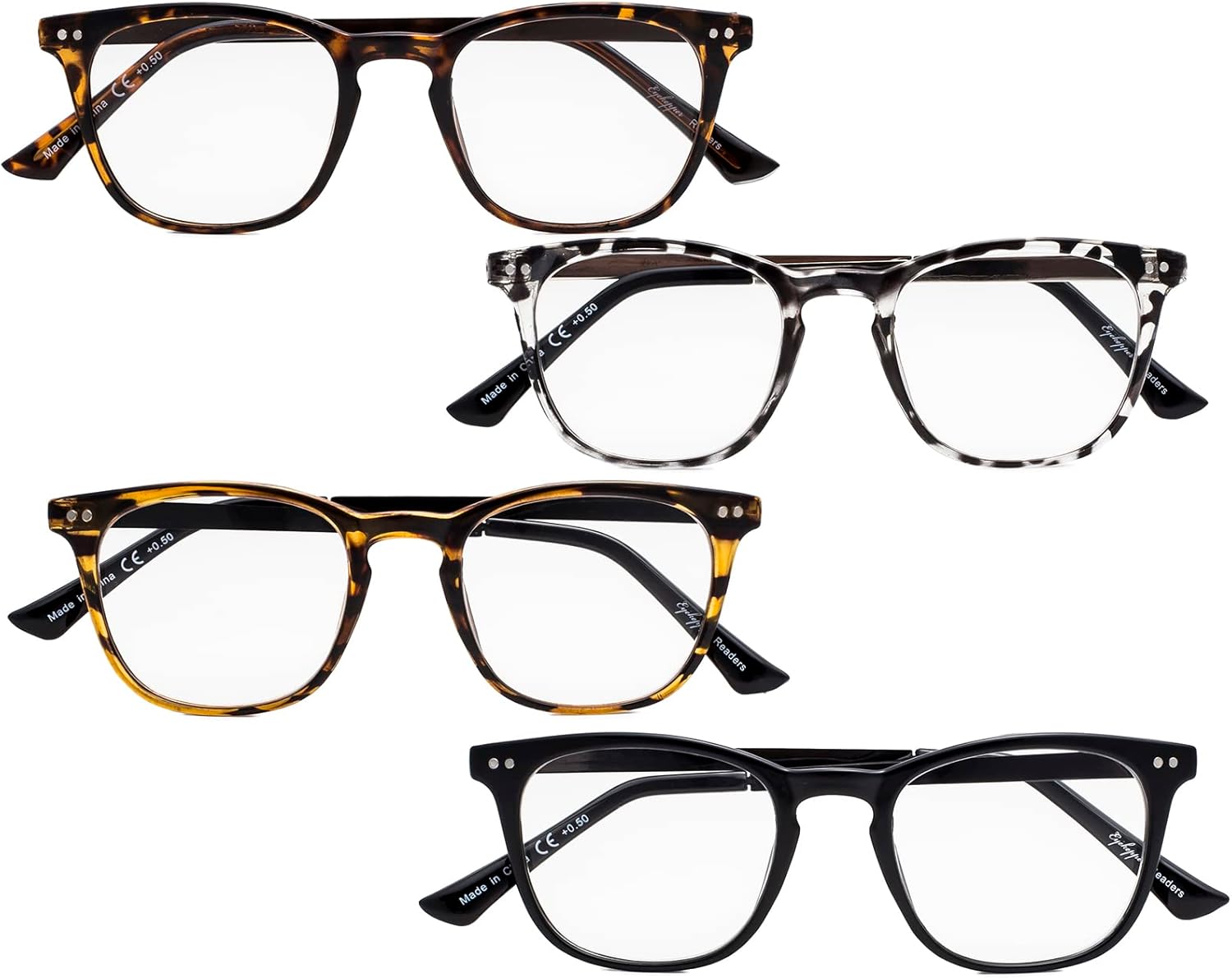Eyekepper 4 Pack Reading Glasses - Retro Design Reader Eyeglasses for Men Women Readin
