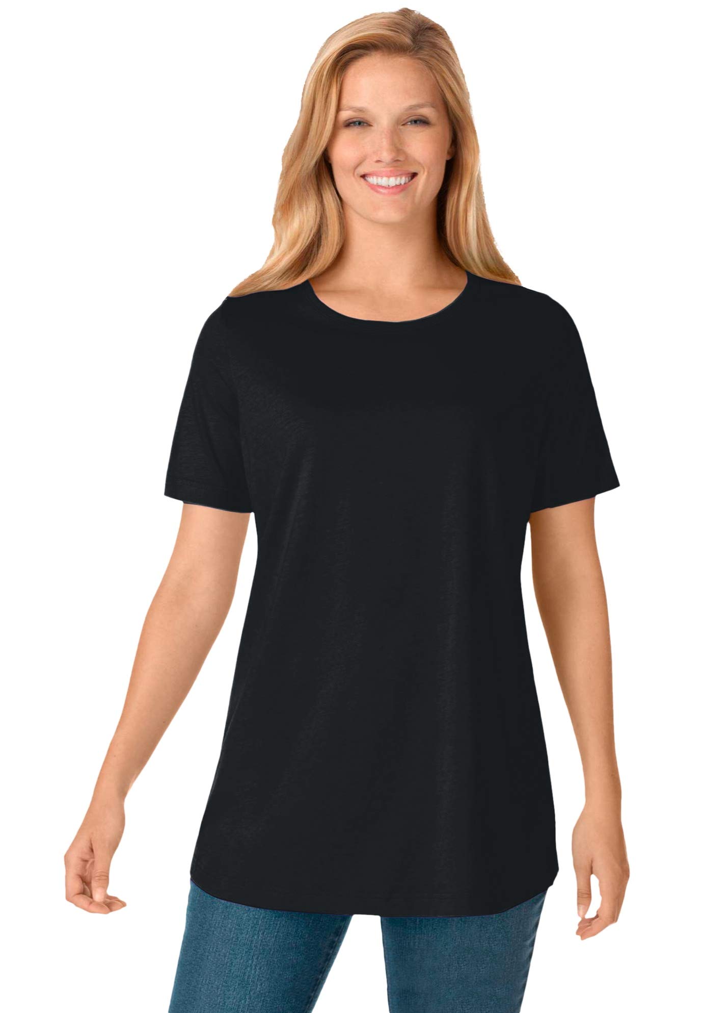 Woman Within Plus Size Petite Perfect Short-Sleeve Crewneck Cotton Tee