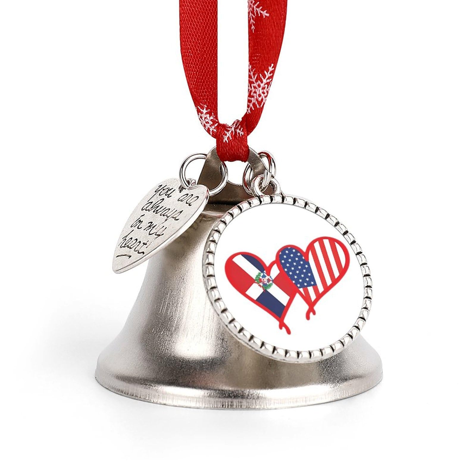 U.S. Dominican Republic Flag Funny Christmas Bell Ornament Cute Xmas Tree Hanging Pendant Decoration for Holidays Party