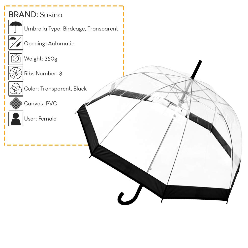 Smati Parapluie cloche transparent automatique - Bordure noire Paraguas clásico 90 centimeters Negro (Noir)