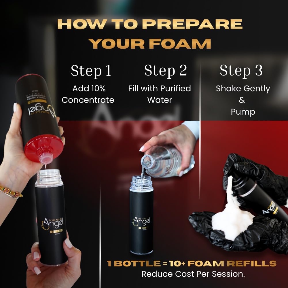 Ultra Concentrate Angel Foam Allure 500ml for Tattoo Artists | Studio Formula Creates 1+ Gallon of Foaming Cleanser | Dragon’s Blood, Centella, Aloe & Manuka | Includes Mixing Foam Bottle
