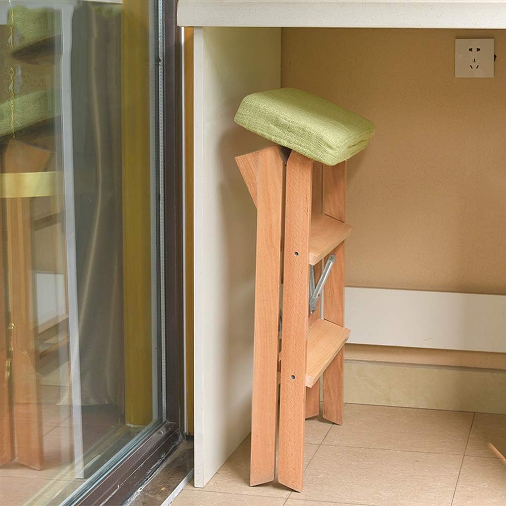 Household Small Ladder,Foldable Chairs Stool with Detachable Cloth Cover,Indoor Thickening Wooden Stepladder,for Living Room/Kitchen/Balcony,Max Load 100kg