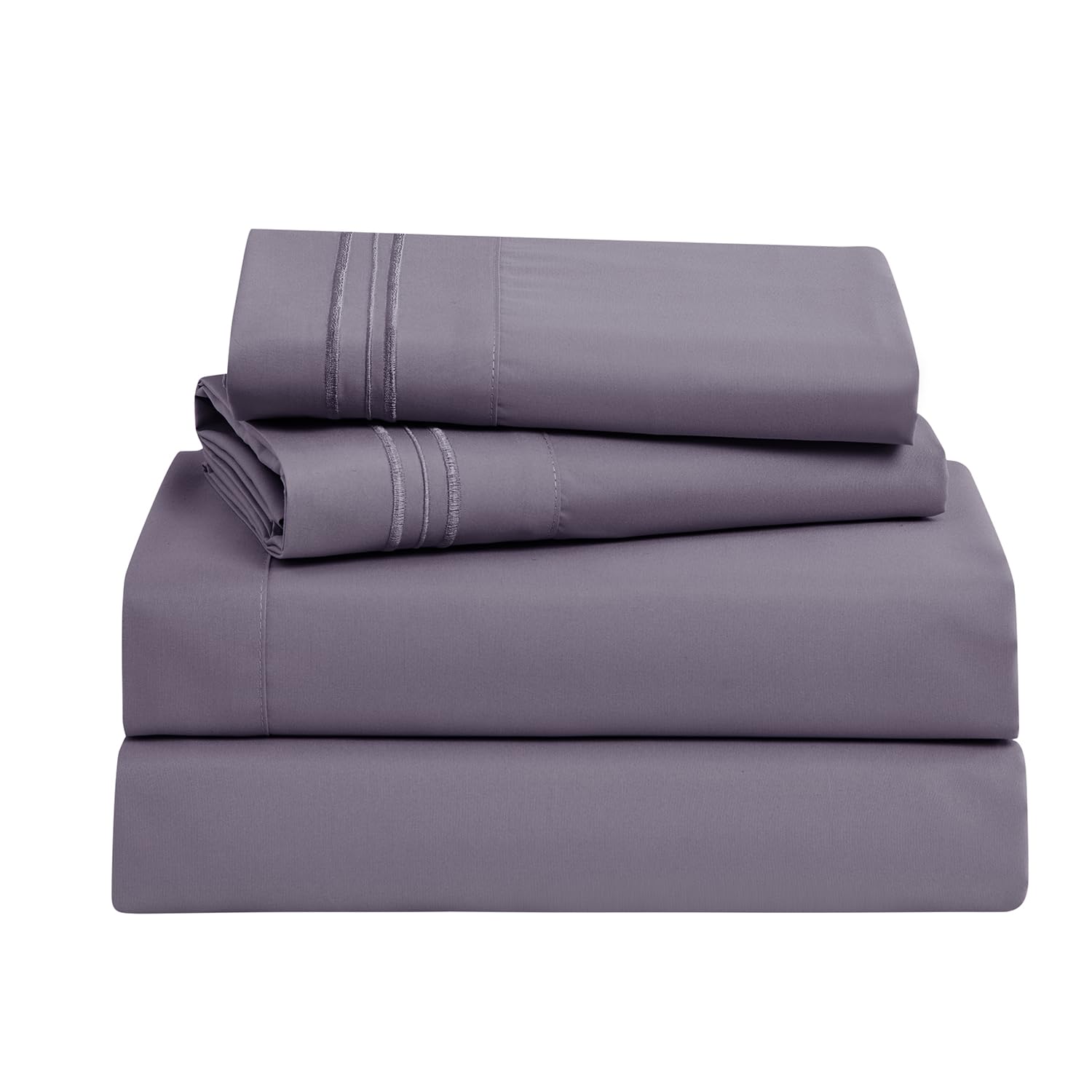 Clara Clark Bed Sheets, Premier 1800 Series Bed Sheet Set, Deep Pocket, Wrinkle, Fade, Stain Resistant, Luxury Soft Bedding Sheets & Pillowcases, Full, Grayish Purple