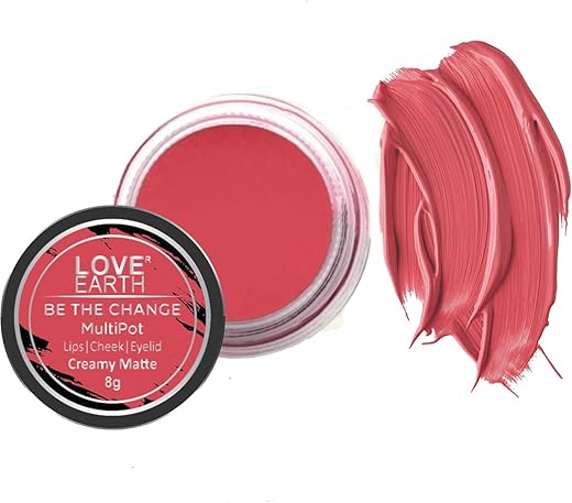 Love Earth Lip Tint & Cheek Tint Multipot-Be The Change With Richness Of Jojoba Oil And Vitamin E For Lips, Eyelids & Cheeks, Matte Finish – Rose Pink