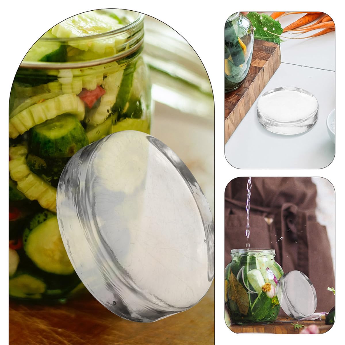 Healeved 3 Stück Gärgewichte aus Dickem Glas Transparente Fermentationsgewichte für Weithals Einmachgläser Fermentierzubehör für Kimchi und Sauerkraut Gleichmäßiges Einlegen