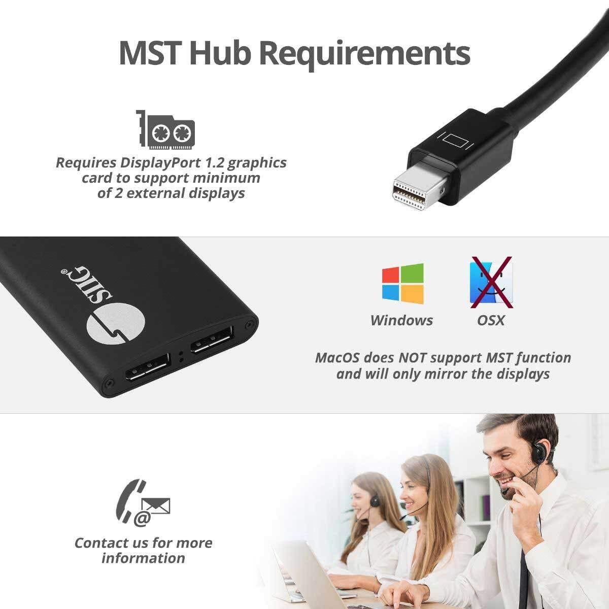 SIIG Mini DisplayPort 1.2 a 2 porte DisplayPort MST Hub Video Splitter, non per HDMI, DisplayPort Daisy Chain Monitor, non per MacOS, conforme TAA (CE-DP0J11-S1)