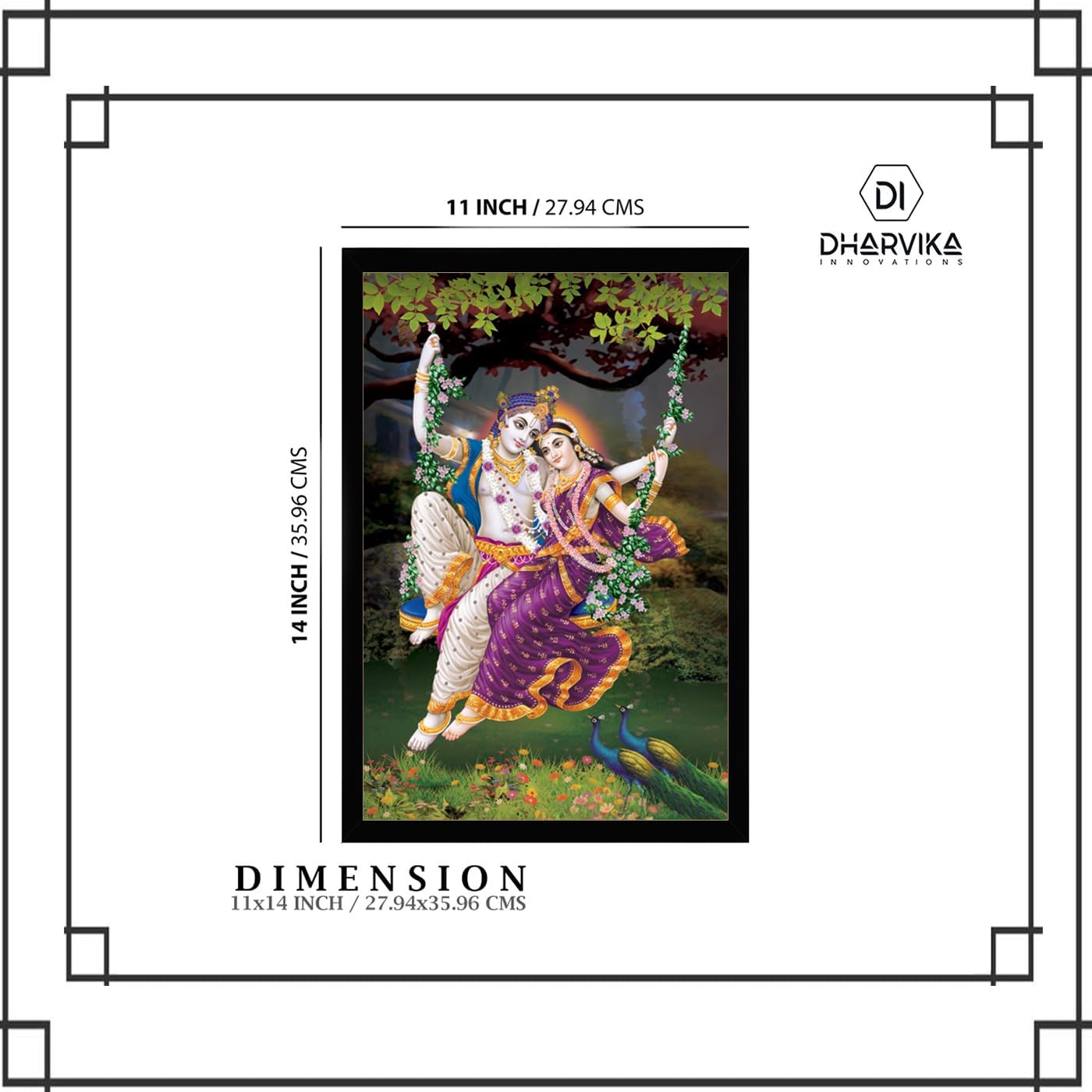 Dharvika Innovations Radha Krishna Photo Frame | Radha Krishna Painting with Frame | Radha Krishna Photo with Frame (14x20 Inch)
