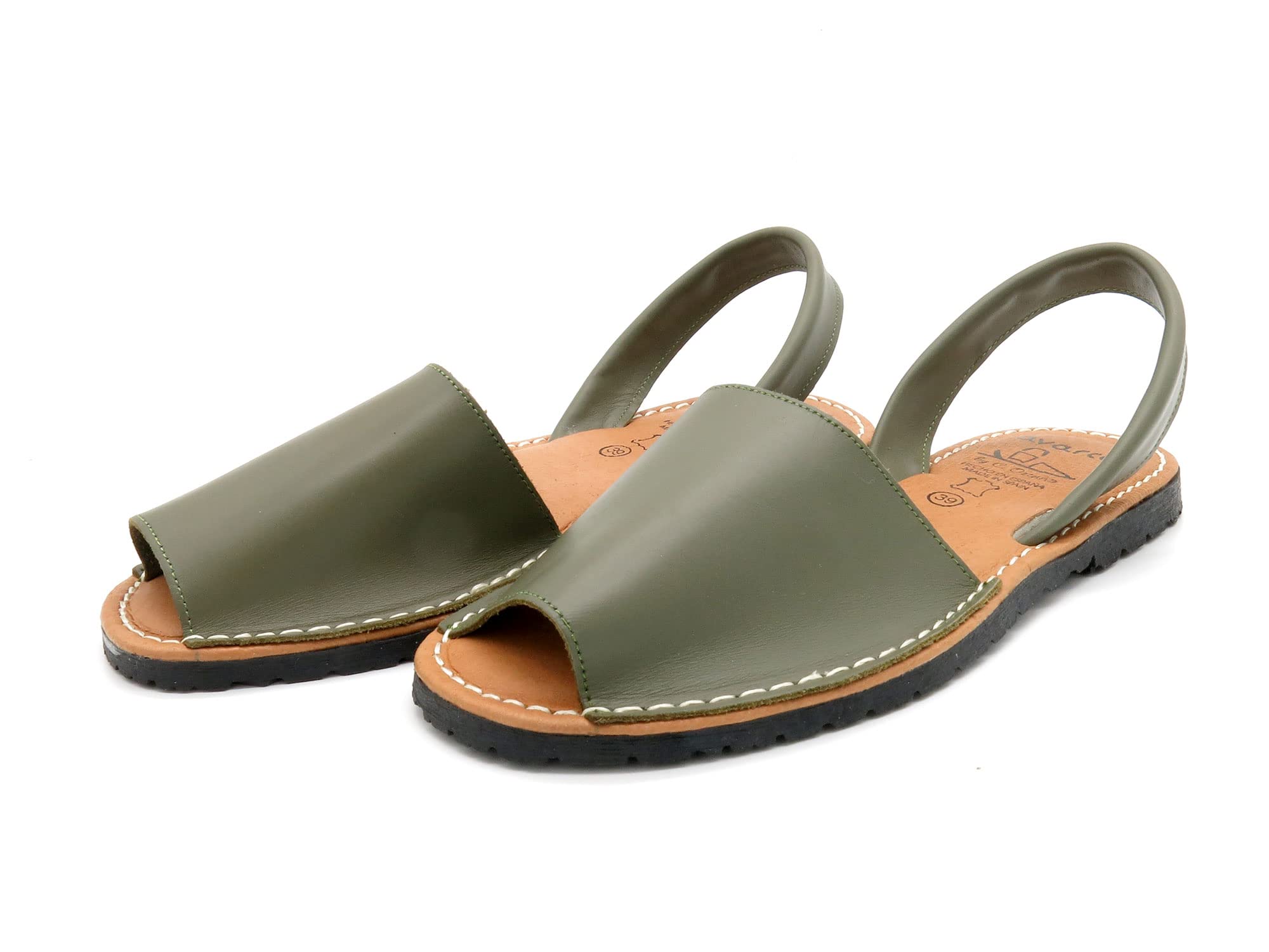 Avarca Damen Sandalen Leder Menorquina Echtleder Decksohle gepolstert spanische Menorca Barca Sommerschuhe grün EU 42