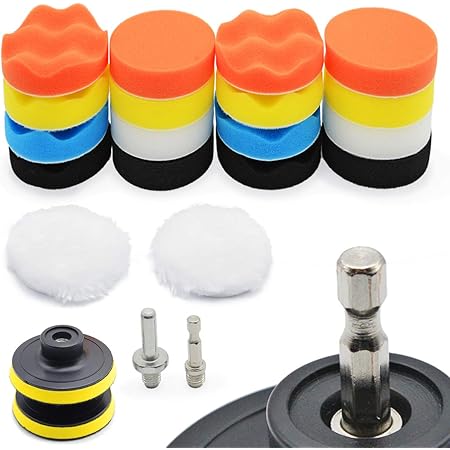 Amazon ポリッシャー バフ 80mm 22点セット 六角軸付き 電気ドリル インパクトドライバー用 洗車 車磨き スポンジ 研磨艶出し 塗装仕上げ 水垢取りに ポリッシャー