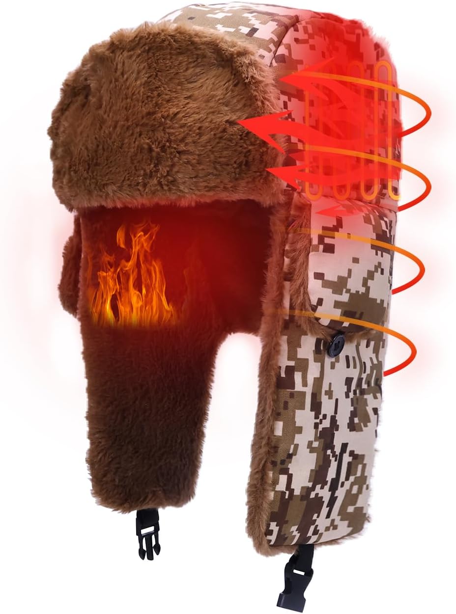 Heated Trapper Hat for Women Men. 25 Inch Winter Electric Circulation Heated Hat with 2000mAh Rechargeable Battery