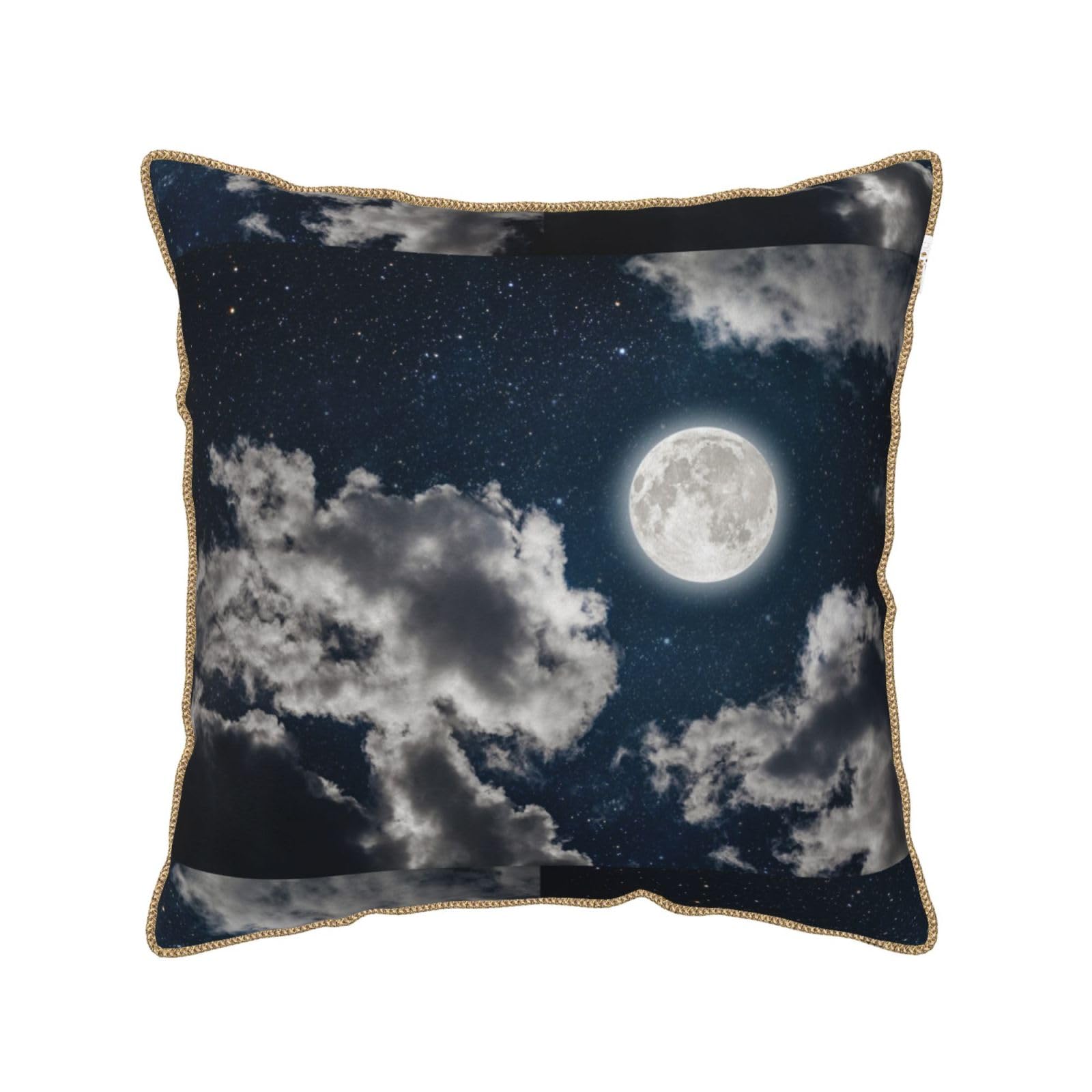 Housse de coussin en velours doux motif ciel nocturne pleine lune pour lit et canape