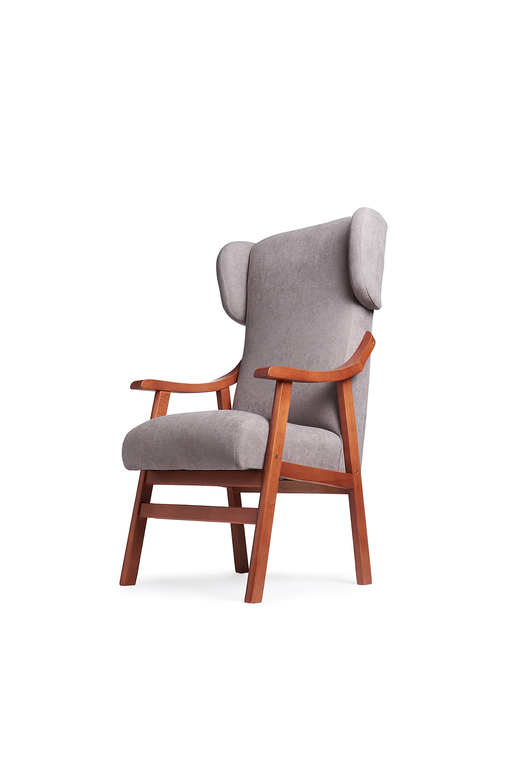 Abuelo a Gusto- Silla con Brazos Modelo Goya y Orejas apoya-Cabeza. Madera Color: Cerezo (Medidas: 117 * 69 * 57 cm) Tela Antimanchas: para Personas Mayores o geriátrico. Prótesis de Cadera. Gris