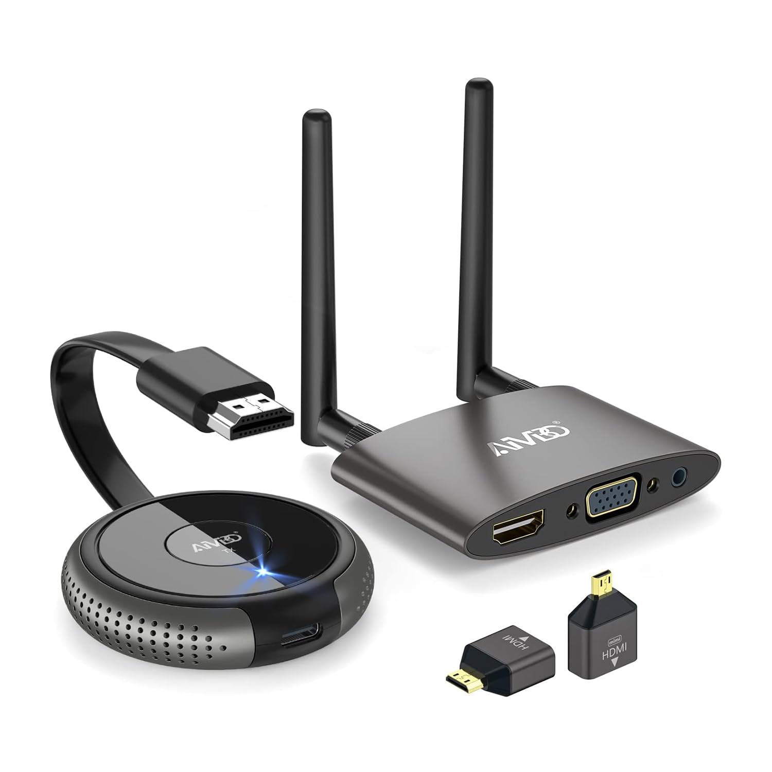 Wireless HDMI Transmitter and Receiver - Bis zu 8 Sender, 4K 165FT/50M 5.8G Funkübertragung für Laptop, Kamera, Netflix, PS5, Handy zu Monitor, Projektor, HDTV Wireless HDMI Transmitter and Receiver - Bis zu 8 Sender, 4K 165FT/50M 5.8G Funkübertragung für Laptop, Kamera, Netflix, PS5, Handy zu Monitor, Projektor, HDTV