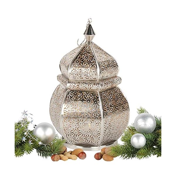albena shop Sideja 35 cm Silber Teelicht, orientalisches Windlicht aus Metall, Windlicht, atemberaubender Schattenwurf… – Bild 7