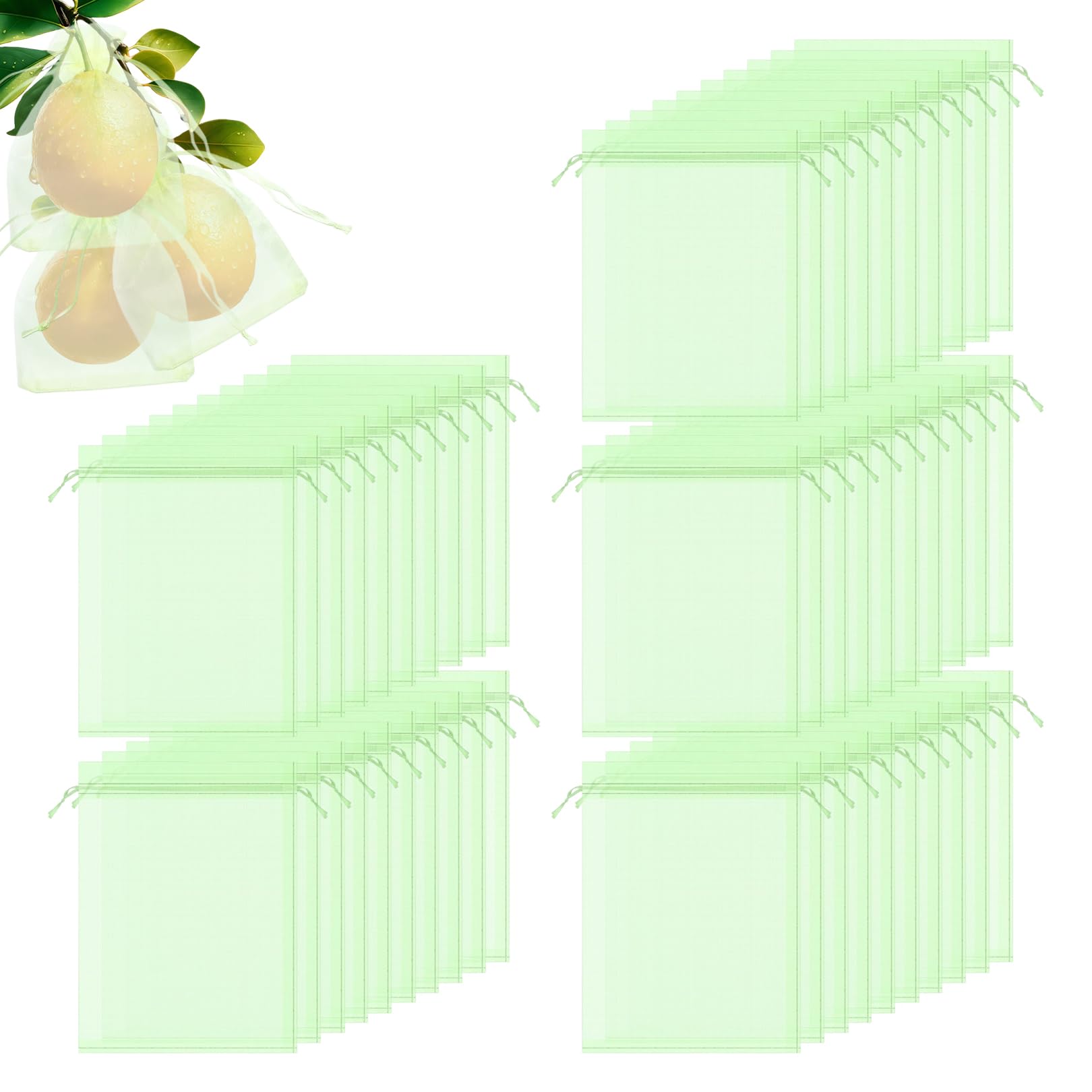 50Pcs Fruit Protection Bags,15x20cm Fruit Netting for Strawberries,Plant&Vegetable Protection Bags,Mesh Net for Garden,Drawstring Fruit Nets,Insect Barrier,White Netting Bags for Garden Plants (Green)