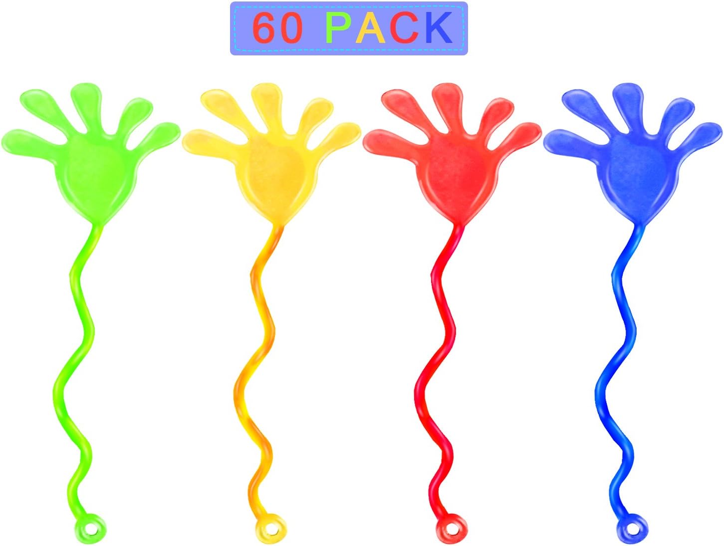 Vinyl Glitter Sticky Hands Toys, IEKA Novelty Stretchy Children Party Favors For Birthdays Gifts, Prizes, Rewards, Giveaways (Mix Color, 60 Piece)