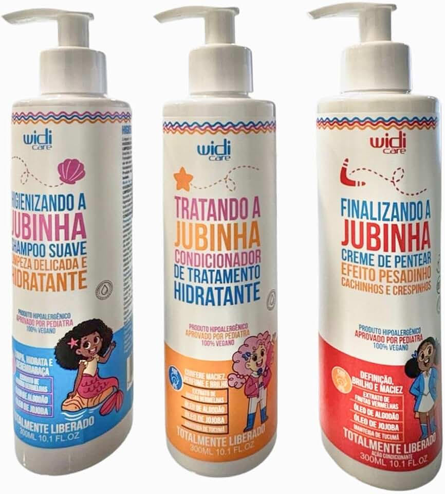 Kit Widi Care Jubinha Infantil Cachinhos - Shampoo + Condicionador + Creme de Pentear Pesadinho
