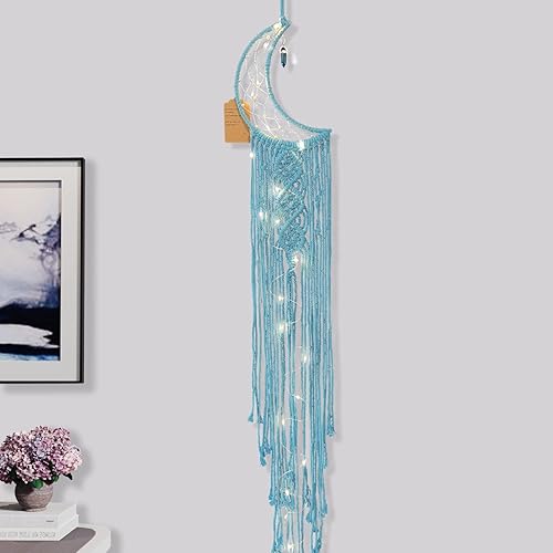 Dream Catchers with Led Lights Moon Room Decor Macrame Dreamcatcher Gifts for Mom Friends Girls Bohemian Bedroom Handmade Wall Hanging Decoration