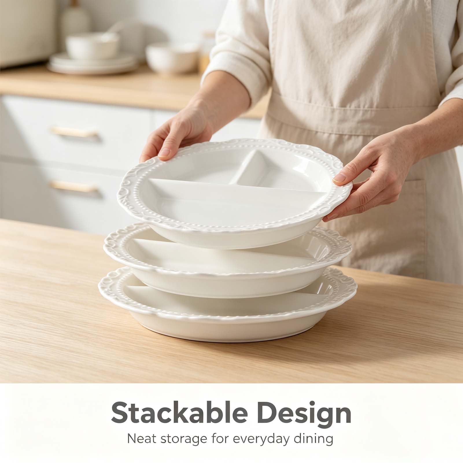 Piatto Compartimentato in Ceramica, Piatto Diviso per Alimenti, Piatto Servizio Tavola, Vassoio Snack con Sezioni Separate, Forma Moderna, Perfetto per Contorni, Antipasti E Dolci