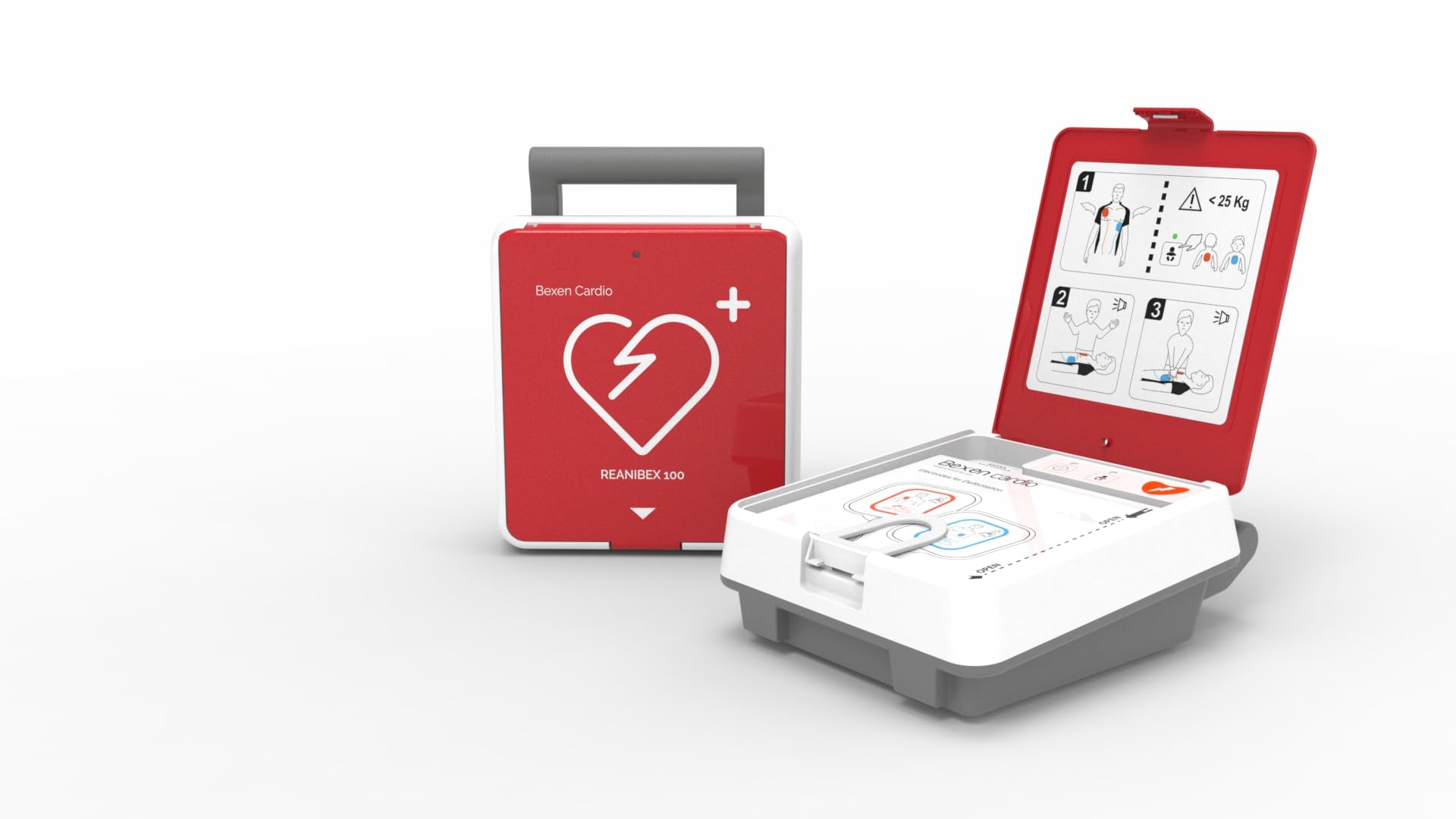 Reanibex 100 AED Defibrillator 2026 vollautomatische Schockauslösung, für Zuhause, im Betrieb, Kleinkindertaste, Ladezeit 0 Sekunden, 7 Jahre Garantie, Sprache DE/UK/FR, Erste-Hilfe Set