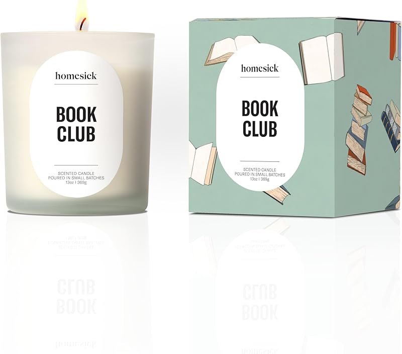 Homesick Book Club Scented Candle – 13 oz Natural Soy Wax Candle with Notes of Nutmeg, Amber, Sandalwood & Vanilla – Long-Lasting 60-80 Hour Burn