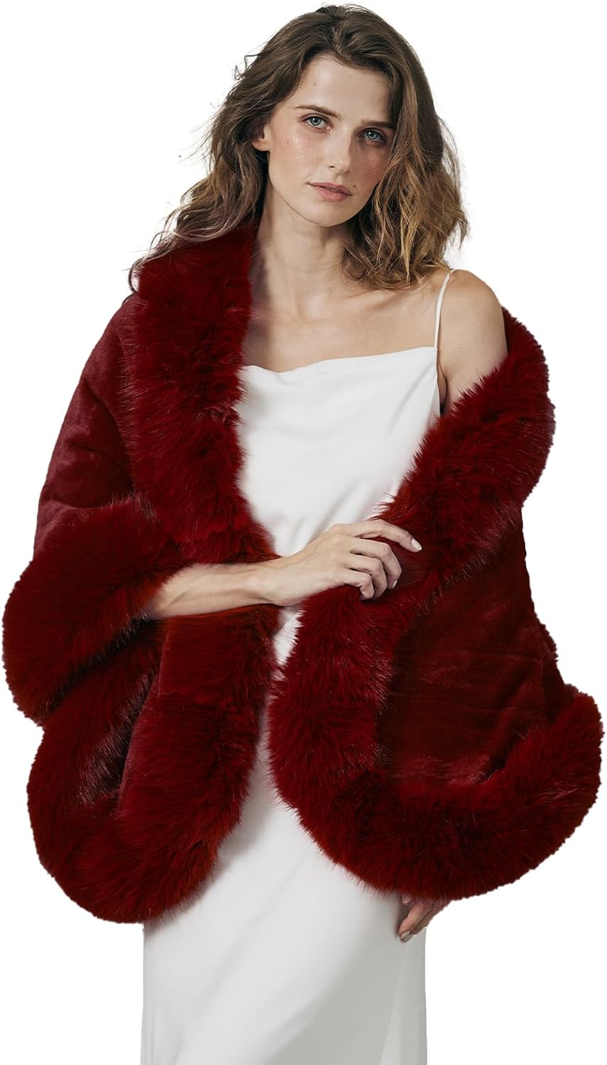 BEAUTELICATE Women's Faux Fur Shawl Wrap Stoles for Bridal Wedding Dresses