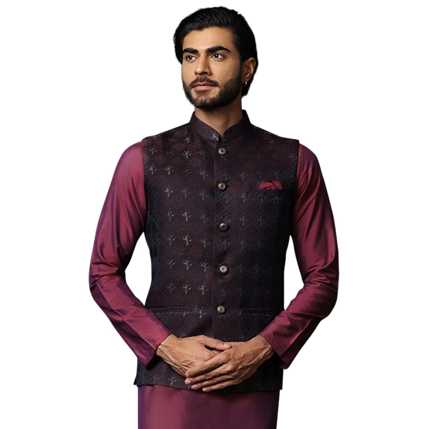 Men's Nehru Jacket Maroon Ethnic Festive Traditional Waistcoat Cotton, Regular Fit-image-37