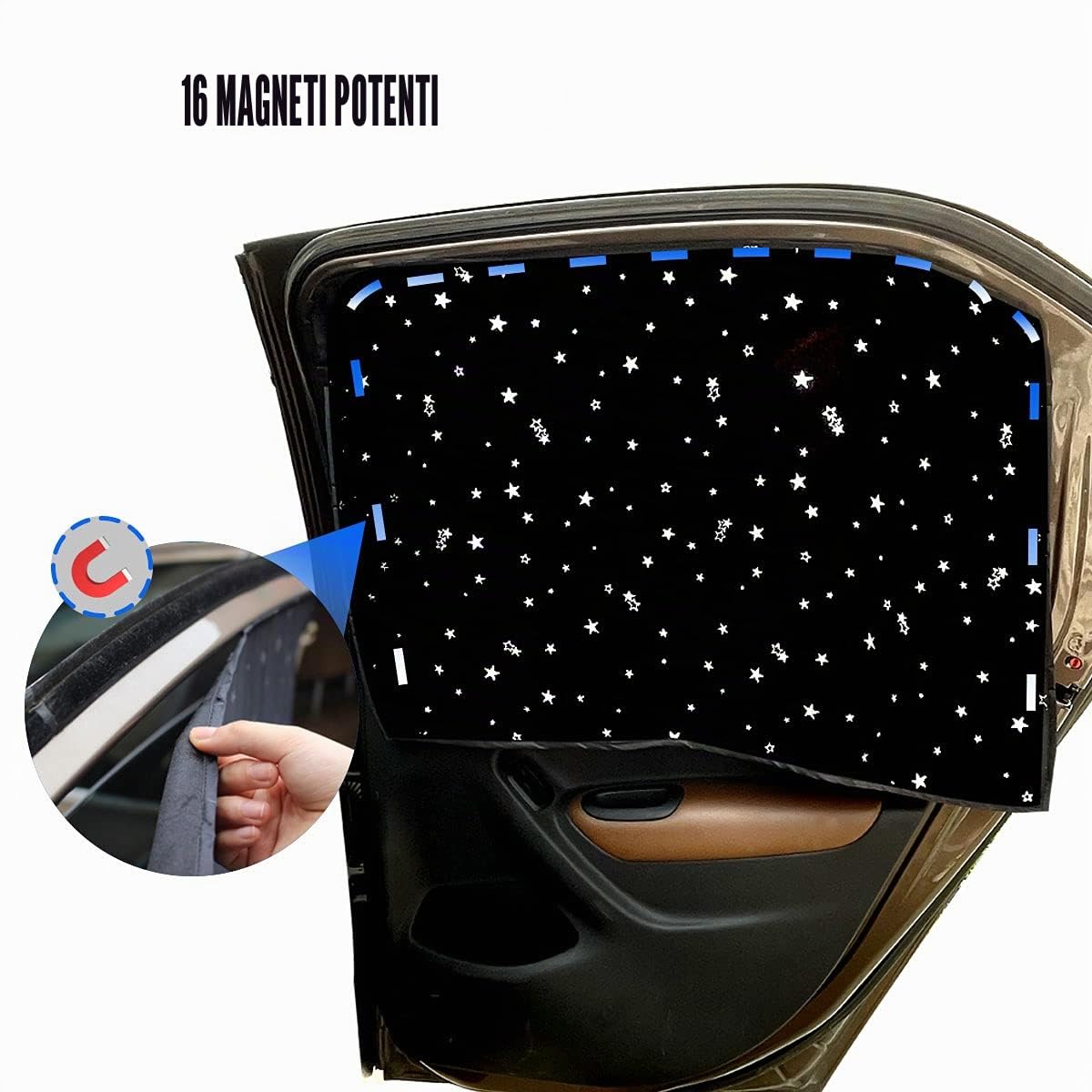 ZATOOTO Tende Parasole Auto per Bambini - Protezione Solare Auto per Neonati, Protezione Solare Magnetica Finestrino Laterale, Nero Stella 2 pezzi