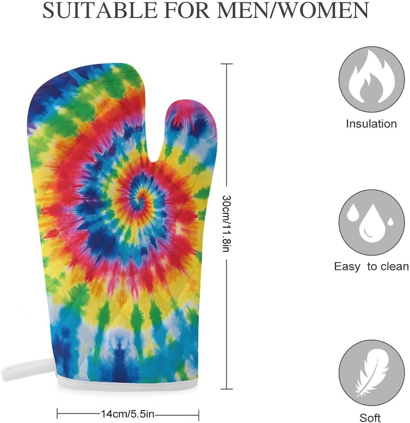 2 Pcs Oven Mitts Heat Resistant Kitchen Gloves Soft Safety Tie Dye Rainbow Oven Glove for Microwave, Barbecue