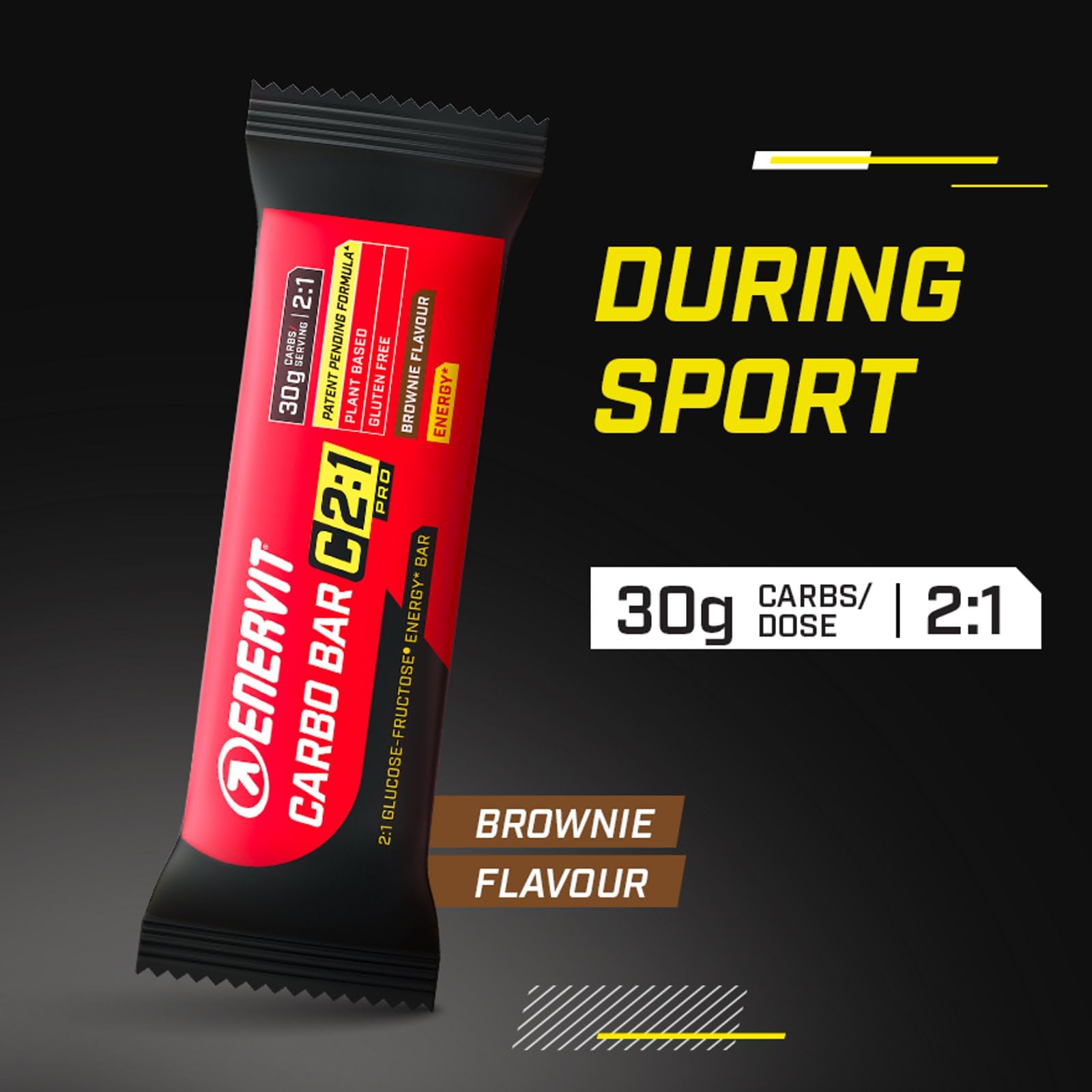 Enervit Carbo Bar C2:1PRO Brownie, Barritas Energéticas, 30g Carbohidratos, Sabor Chocolate, Para Actividades de Resistencia, +50% Carbohidratos Absorbidos, Sin Gluten, Vegano, 12 Barritas de 45g