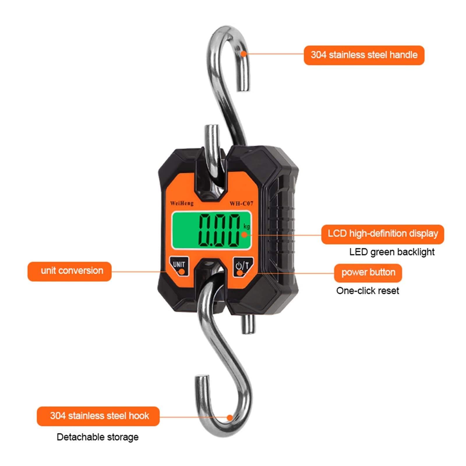Waga dźwigowa Cyfrowa waga 250kg/50g Heavy Duty Wiszące wagi hakowe Przenośna cyfrowa przemysłowa wisząca ze stali nierdzewnej,Ultra-wytrzymałość(100kg 50g)
