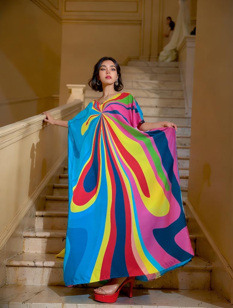 RanRui Floral Print Kaftan Dresses for Women Ethnic Boho Print swim cover up Batwing Sleeve Vneck Caftans - Image 7