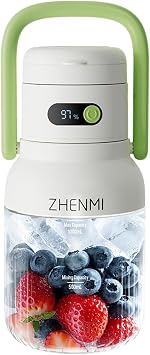Portable Blender, 1000ml Capacity, Stainless Steel 12-Blade System, Portable Ice Crushing Juicer-for Shakes & Smoothies, BPA Free, 2 Leakproof-Lids & Straw, USB Rechargeable