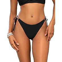 SHEKINI Womens Tie Side Bikini Bottom High Cut Brazilian Thong Ruched Back Bathing Suit Bottoms
