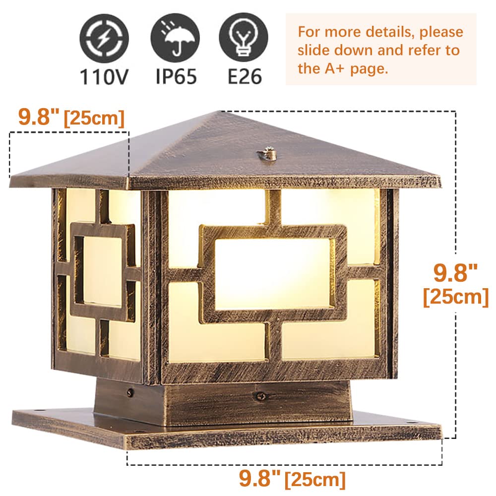 RIIGOOG Outdoor Post Lights Fixtures Pillar Light Glass Column Light E26 Vintage Aluminum Bronze Fence Post Lamp Garden Lawn Pathway Lantern IP65 Waterproof Landscape Street Lighting