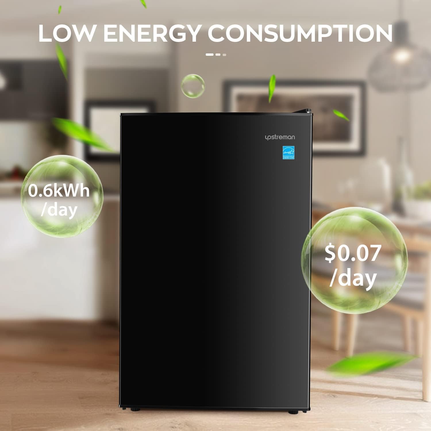 Upstreman 4.5 Cu.Ft Mini Fridge With Freezer, Single Door Mini Refrigerator, Adjustable Thermostat, Low Noise, Energy Saving, Small Refrigerator For Bedroom, Dorm, Office, Black, Fr45 on Fridge.com - View 6