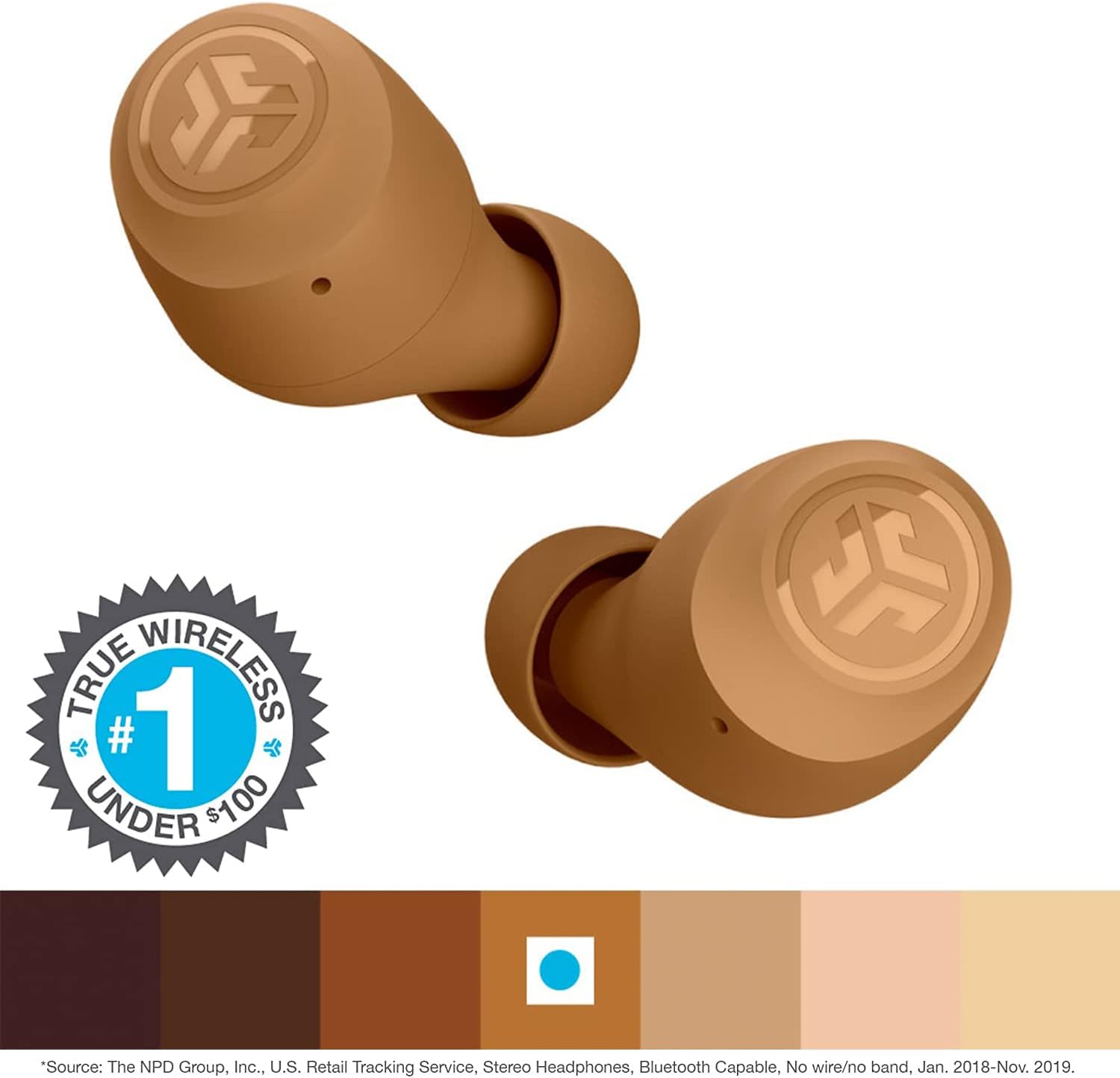 JLab Go Air Tones True Wireless Earbuds Designed with Auto On and Connect, Touch Controls, 32+ Hours Bluetooth Playtime, EQ3 Sound, and Dual Connect, Natural Earthtone Color (7572 W)