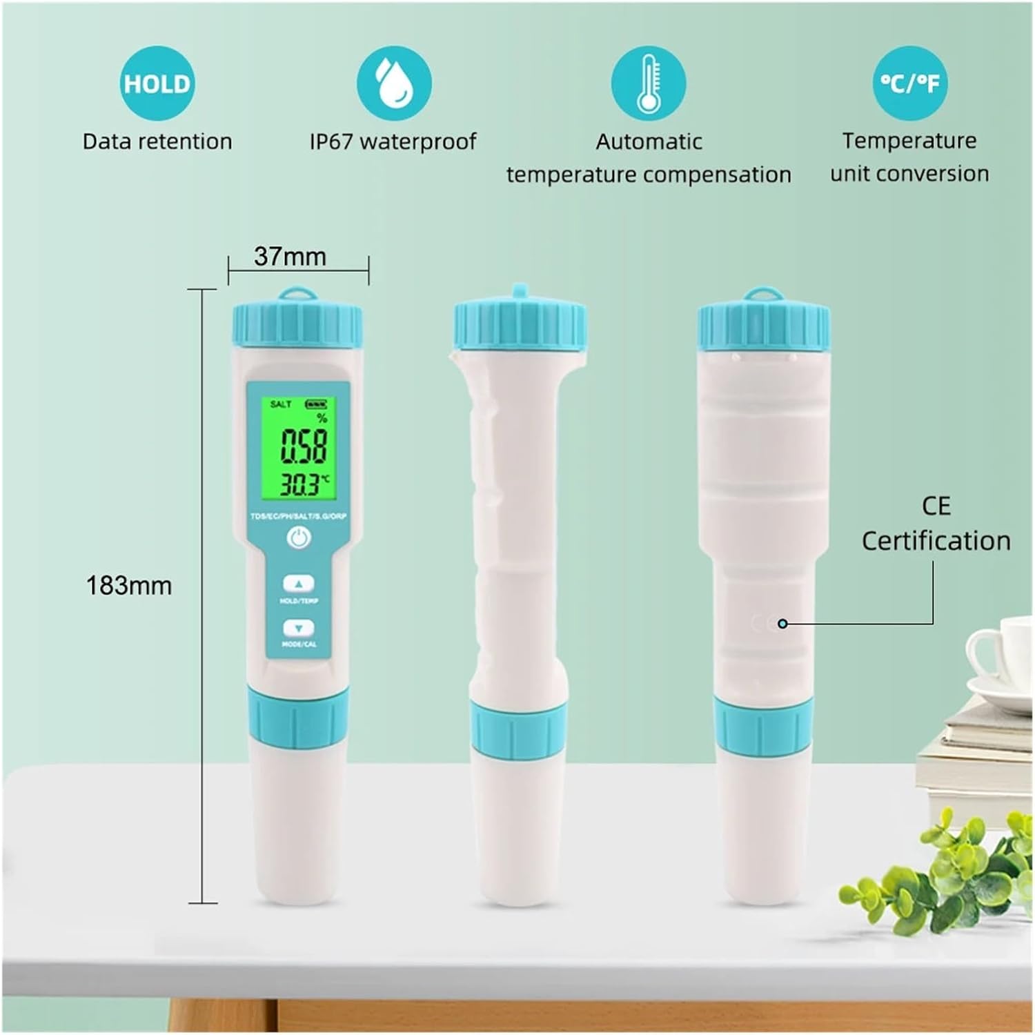 Water Test Meter, New 7 in 1 PH/TDS/EC/ORP/Salinity/S. G/Temperature Meter C-600 Water Quality Tester for Drinking Water, Aquariums PH Meter(Backlight)