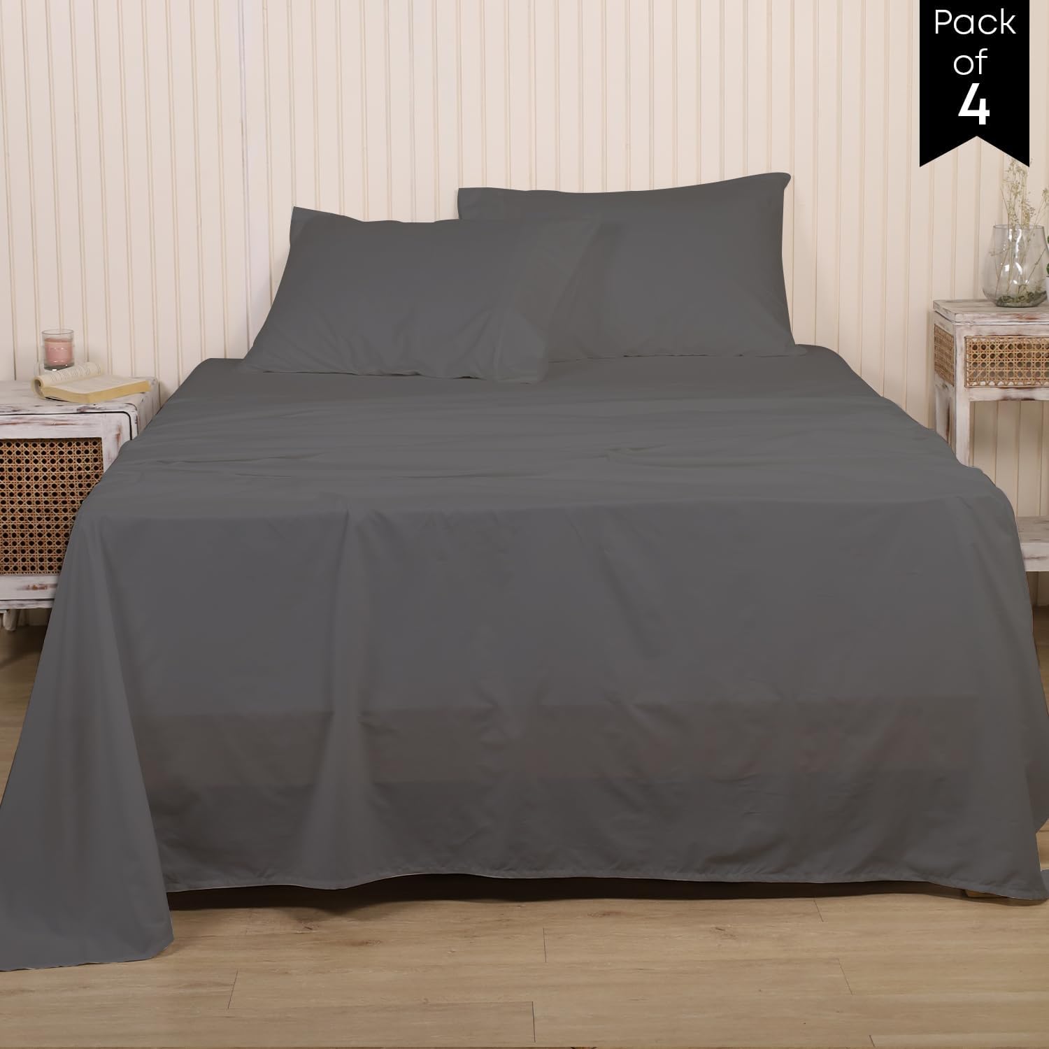 LINENWALAS King Size Flat Sheet Only Pack of 4, 100 Cotton
