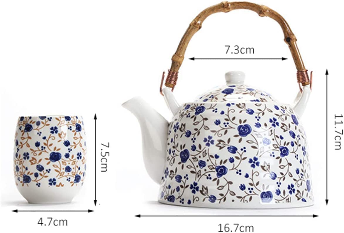 Service à thé en porcelaine florale faite à la main - Service à thé chinois Kung Fu - 1 théière et 6 tasses à thé chinois en céramique (avec plateau à thé)