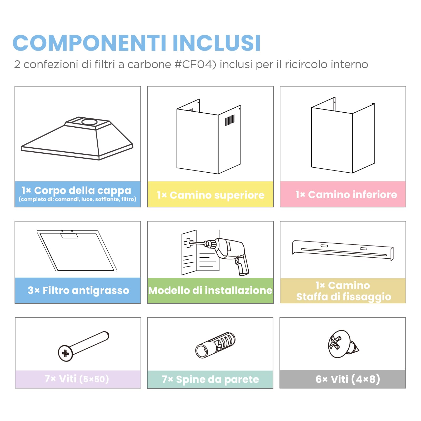 COMFEE' Cappa Aspirante 52 cm BIHT17SS-52 Cappa A LED Sottopensile Aspiratore A Parete Cappa Aspirazione Superiore 520 mm - Argento