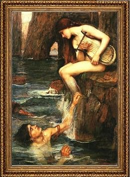 John William Waterhouse The Siren - 18.05" x 27.05" Framed Premium Canvas Print