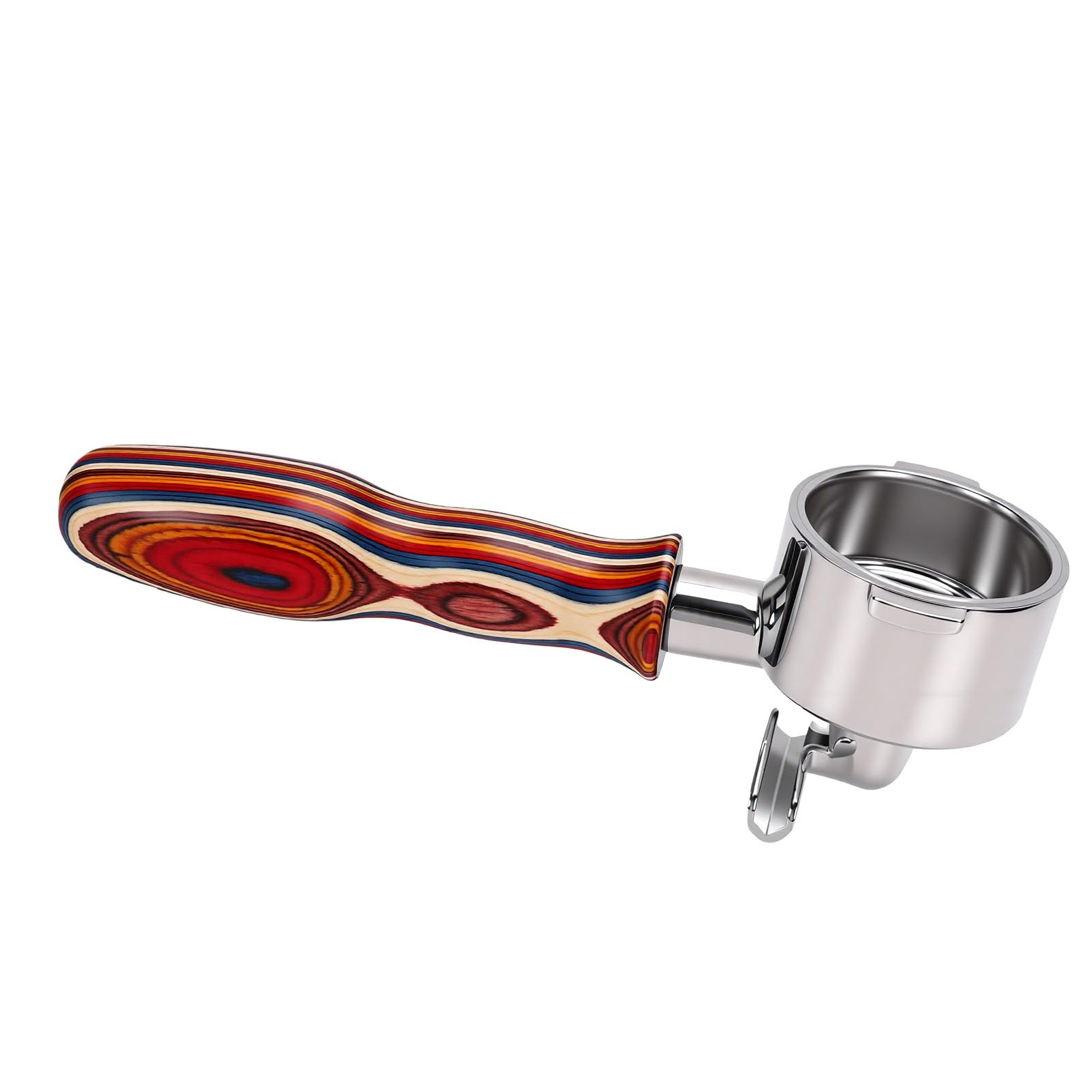 EMUKOEP Portafiltro de café para, Cesta de Filtro de Acero Inoxidable de 51 Mm con de Madera de Abedul (Caño doble con fondo)