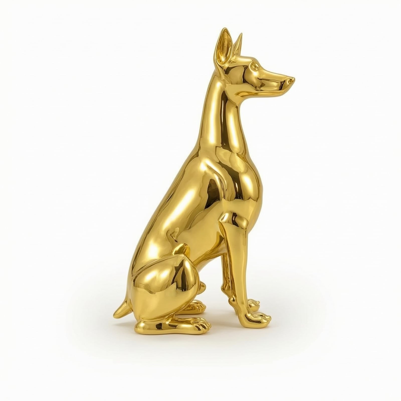 Statuetta Levriero Figurina Cane Scultura Decorazione Tavolo in Resina Finitura Brillante Superfici Luminose Salvaspazio Adatta per Mensole Consolle Mobile Tv Studio, Oro