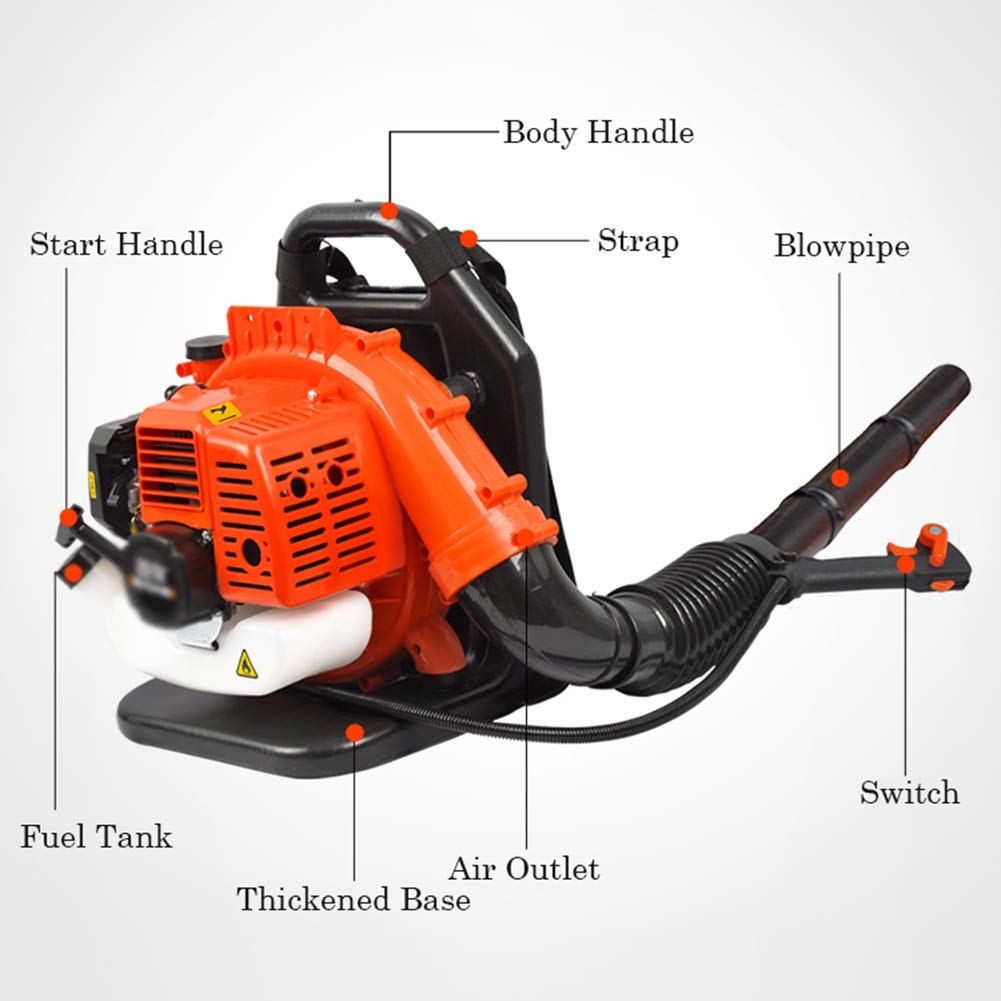 Potente Gasolina Soplador de Hojas de Mochila,Motor de Dos Tiempos con Extensión de Boquilla,para Soplar Hojas/Limpiar Polvo/Basura Pequeña(Naranja)