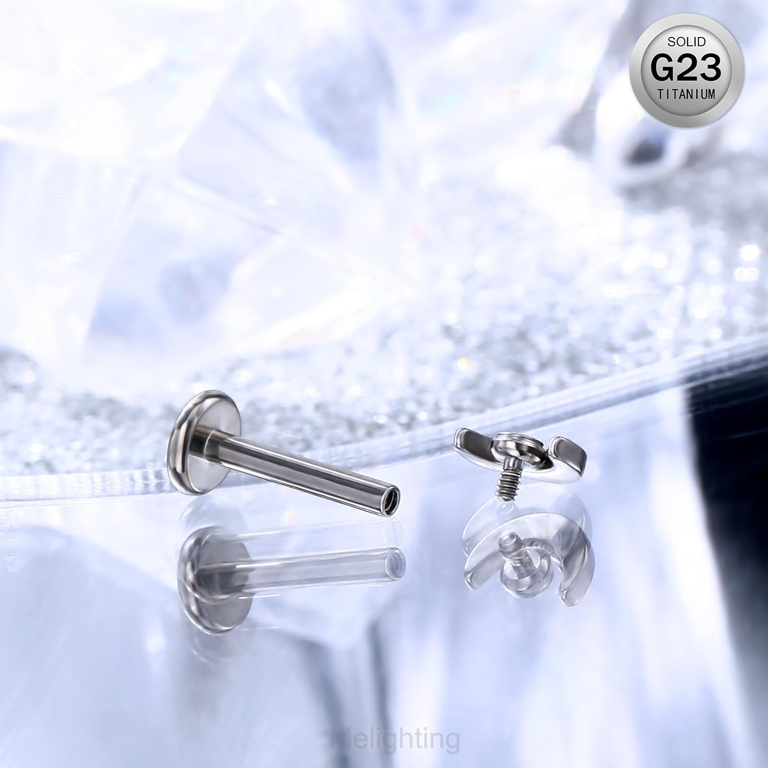 Melighting Titanium Cartilage Earring Internally Threaded 16G Moon Helix Piercing Jewelry Clear CZ Titanium G23 Flat Back Earring Labret Jewelry 8mm - Image 7