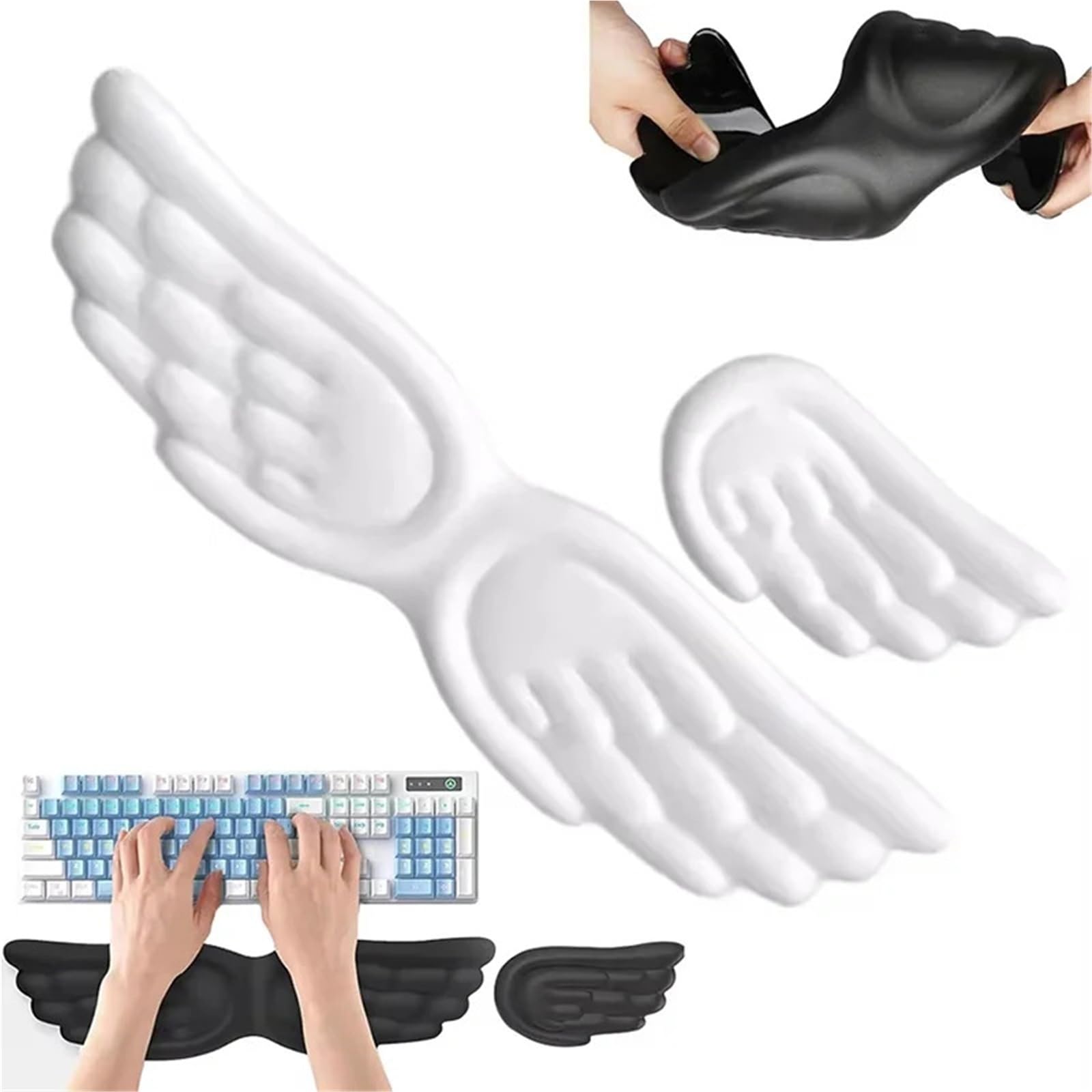 Tappetino Mouse Con Poggiapolsi Set poggiapolsi in memory foam con ali d'angelo