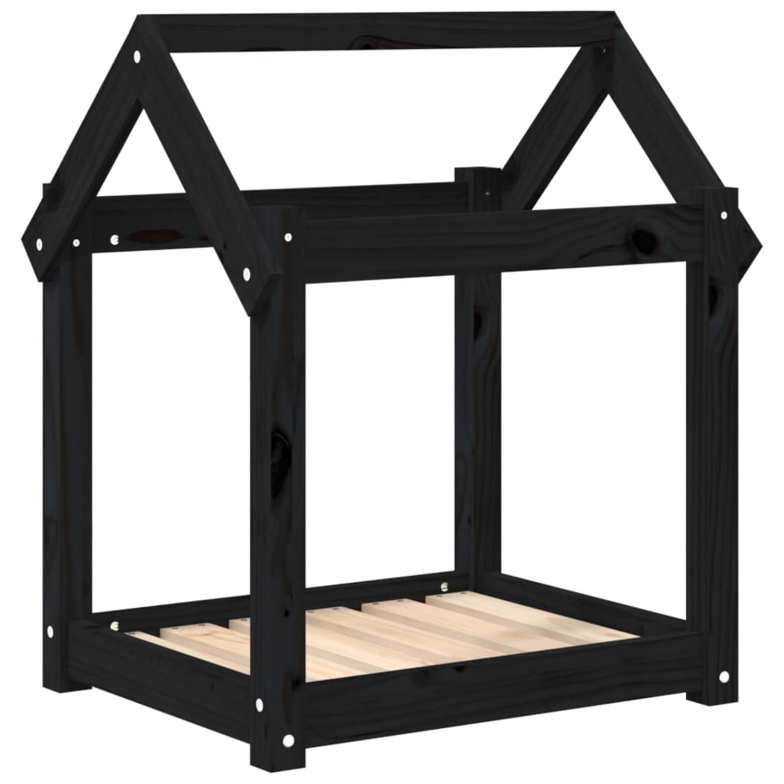 LAPOOH Cama para Perros Madera Maciza de Pino Negro 61x50x70 cm, Colchon Perro, Cuna Perro, Cama Mascota, Dog Bed, Cama para Perros Y Gatos