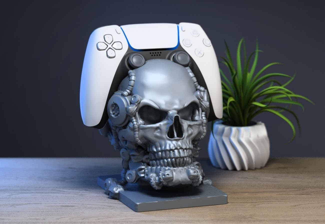 KyneteCraft 3D Printed Robo Skull Controller Stand – Futuristic Mech Design for Gamers, Functional Art for Holding Gamepads, Adds a Bold Tech Edge to Your Setup (Silver)-image-38