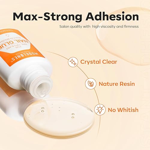 Miniatura 3 de Modelones Pegamento de uñas para uñas a presión, 2 unidades, 0.5 onzas líquidas, puntas de uñas, con cepillo de larga duración, sin curar